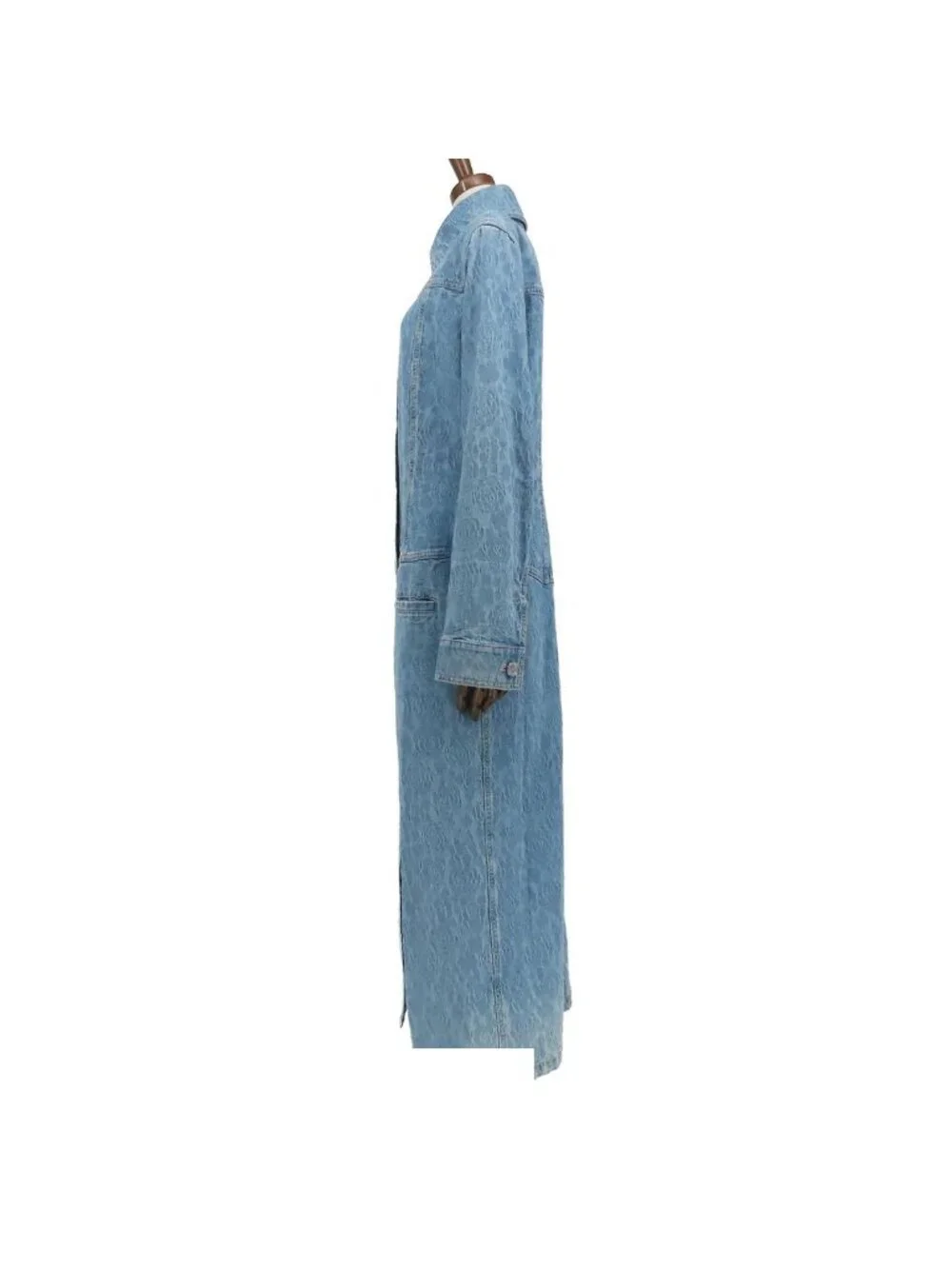 Chanel Denim Coat Blue Cotton Camellia Pattern Lion Button 23P Long Jacket 36